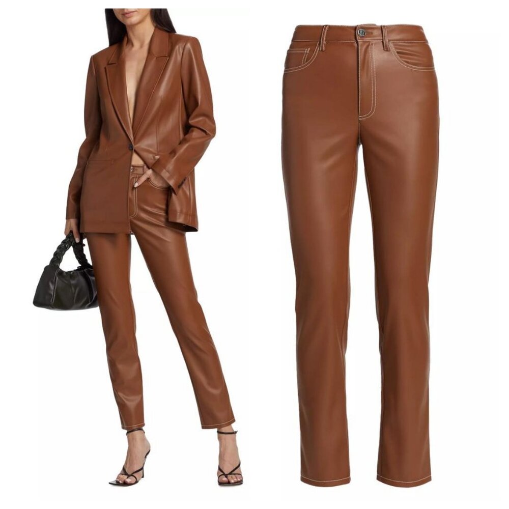 Staud Elliot Faux Leather Pants In Whiskey Brand New